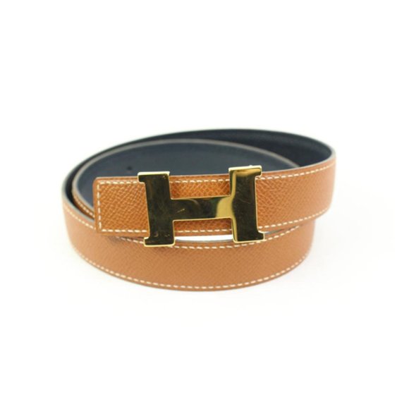 Hermès 24mm Brown x Navy Reveresible H Logo Belt Kit 55h128s - Picture 1 of 12